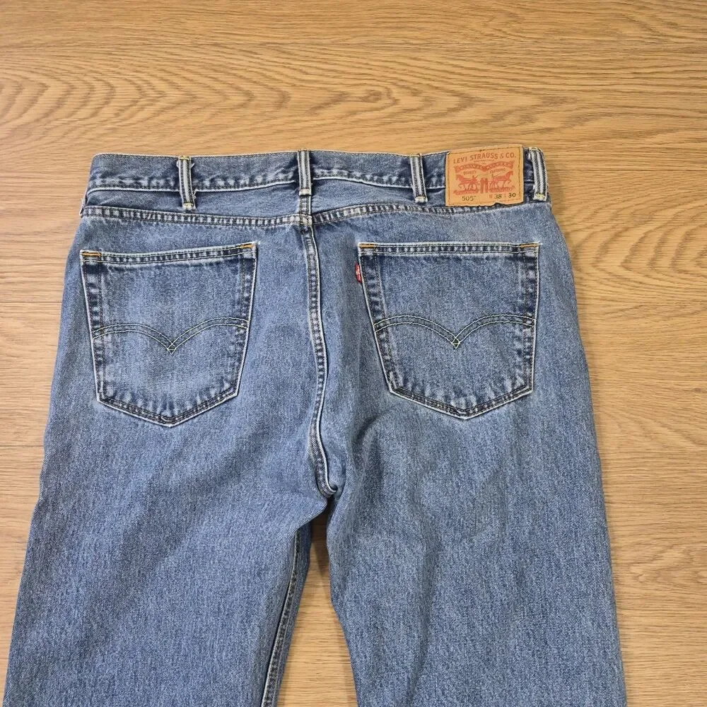 Vintage Levis 505 Jeans Mens 38x30 Blue Denim Cowboy Stretch Pants Y2K